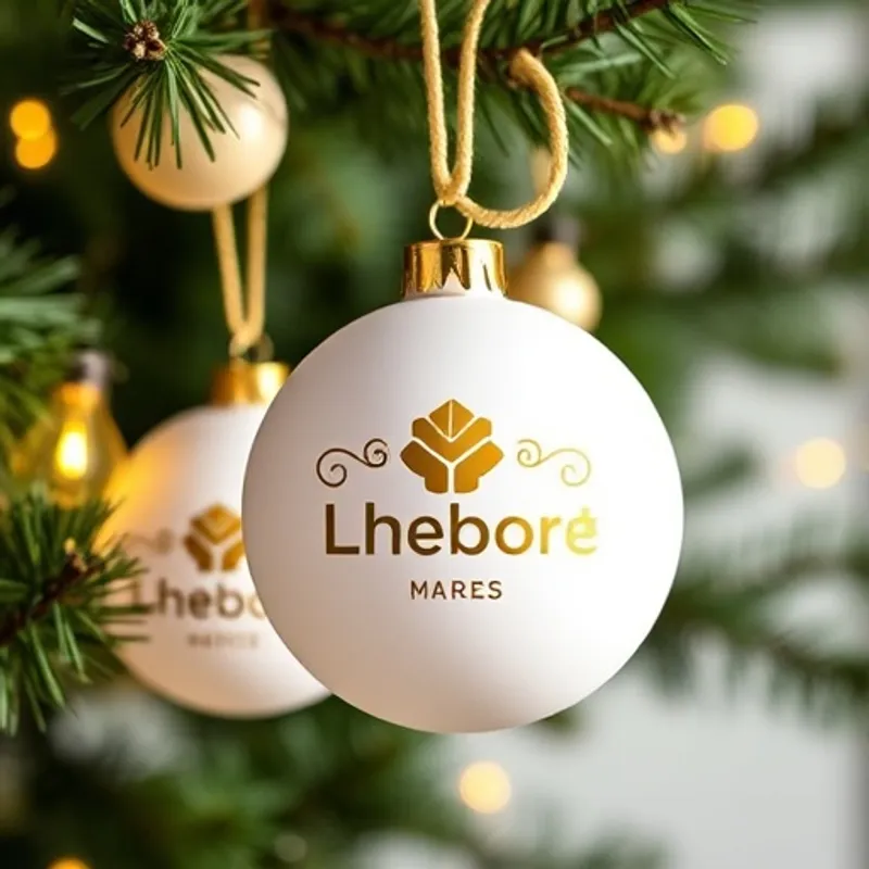 Boules de Noël personnalisées avec logo d'entreprise, blanc mat et or